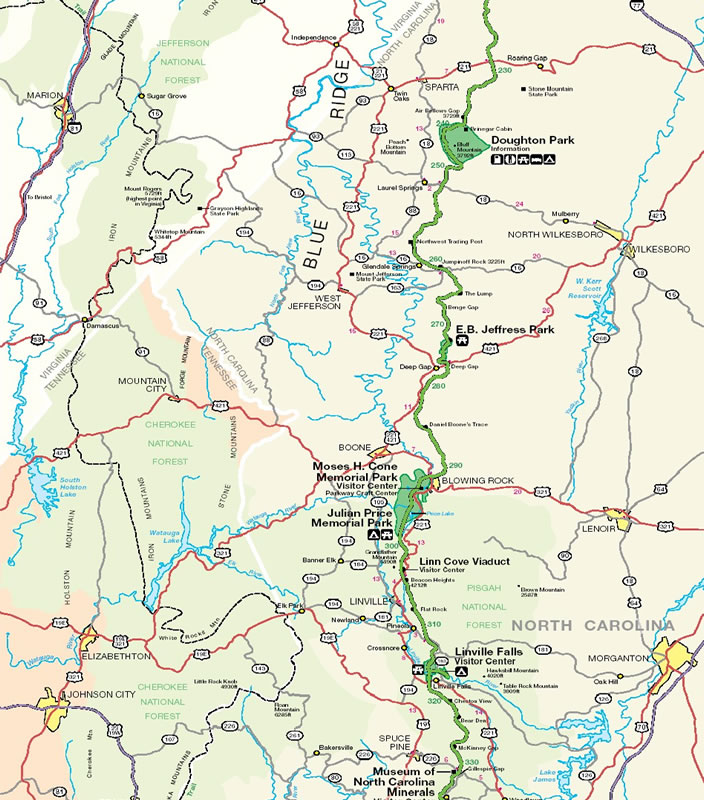 Blue Ridge Parkway Western North Carolina Map